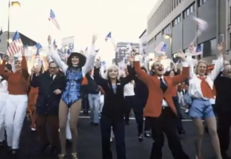 Dancers gathered on Hennepin Ave in 1981