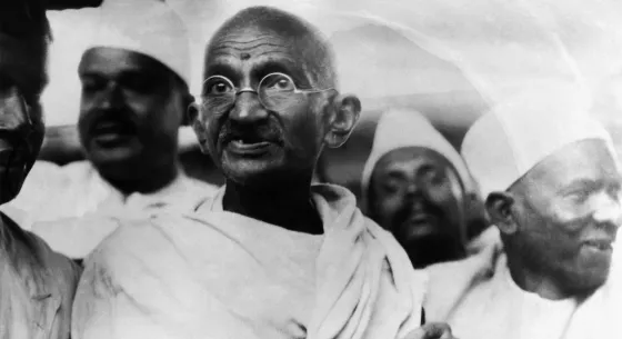 Black and white image of Gandhi.