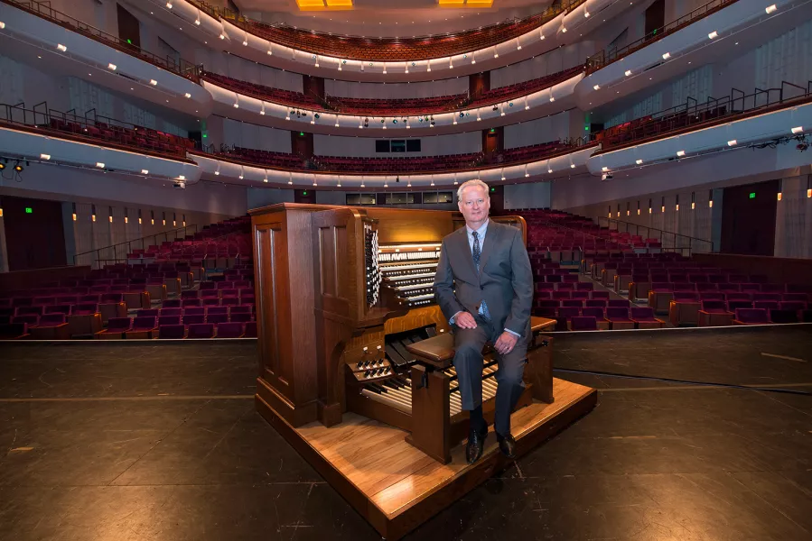 Dean Billmeyer sitting at the organ in Northrop.