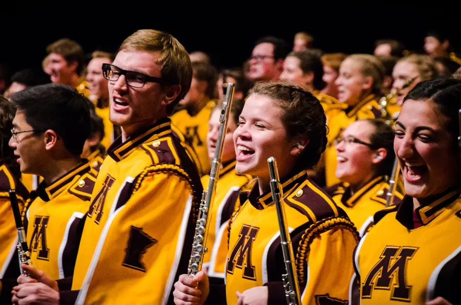 Flute section of the U of M marching band